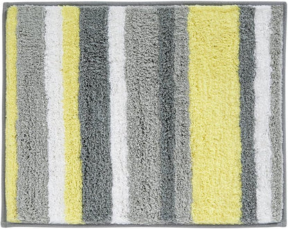 Stripz Microfiber Polyester Bath Mat, Non-Slip Shower Accent Rug for Master, Guest, and Kids' Bathroom, Entryway, 21" x 17", Gray and Yellow