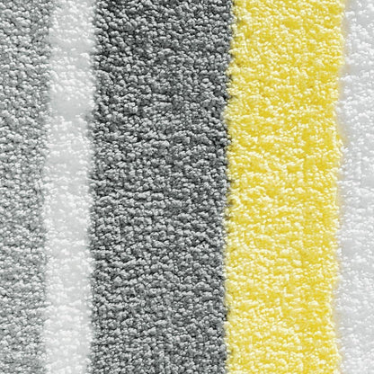 Stripz Microfiber Polyester Bath Mat, Non-Slip Shower Accent Rug for Master, Guest, and Kids' Bathroom, Entryway, 21" x 17", Gray and Yellow