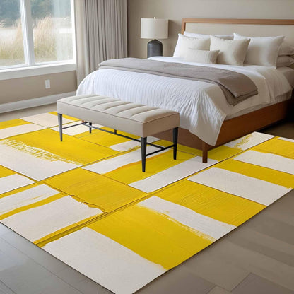Abstract Art 5'x7' Area Rugs, Modernism Yellow Color Block Washable Area Rugs Non-Slip Indoor Floor Mats Carpet for Living Room Bedroom Dining Room