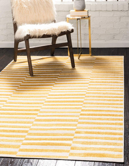 Williamsburg Collection Casual Transitional Thick Alternating Stripes Area Rug (4' 1 x 6' 1 Rectangular, Yellow/Beige)