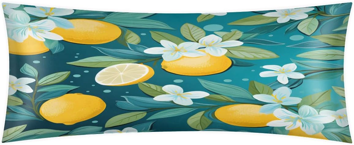 Yellow Lemon Body Pillow Covers Decorative Soft Bedding Satin Pillowcase with Zipper Closure Cooling Breathable Long Pillow Case-21"x 54"