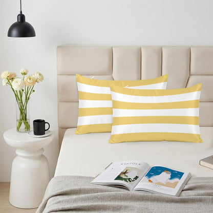 Lemon Yellow Striped Pillow Cases Standard Size Set of 2, Modern Yellow Stripes Farmhouse Satin Pillowcase with Zipper for Hair/Skin, Decorative Pillow Covers for Bed/Couch/Sofa, 20x26 Inches