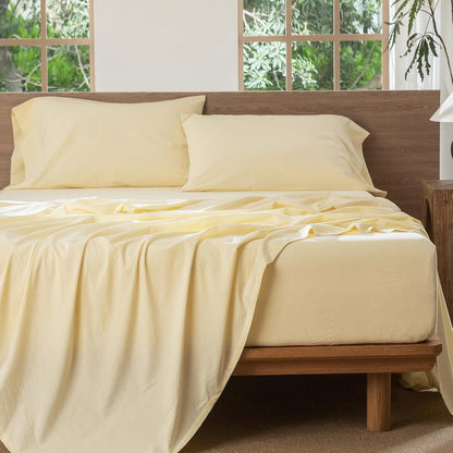 Sheet Set 100% Washed Cotton Linen-Like Extra Deep Pocket King