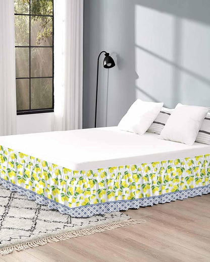 Yellow Lemons Bed Skirt Queen Size 16 Inch Drop, Adjustable Elastic Wrap Around Bed Skirts Easy Fitting Dust Ruffle Bedskirt Bed Frame Cover Watercolor Summer Botanical Elegant Pastoral