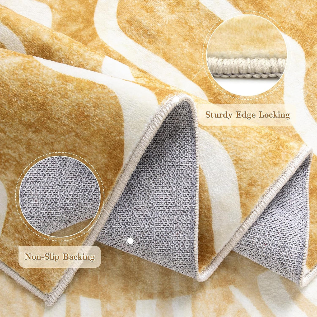 Sun 5x7 Area Rug, Boho Ombre Yellow Bedroom Rug Machine Washable Carpet, Ultra Thin Soft Non Slip Mid Century Nursery Carpet for Kids Room Living Room Playroom Classroom Decor