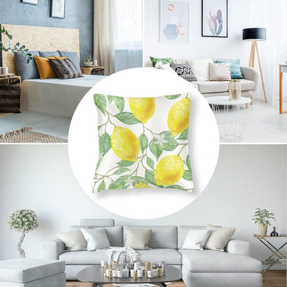 Couch Pillows 16"x16" Lemon Bliss Satin Modern Cushion Case Yellow Lemon Throw Pillow Covers Zippered Pillow Case Farmhouse Rustic Cushion Case for Sofa Couch Soft Cooling Printed Pillow Cases