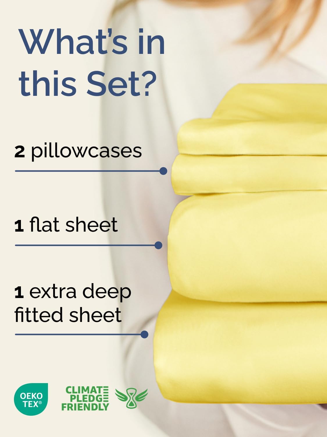 Extra Deep Queen Sheet Set - 4 Piece Breathable & Cooling Sheets - Yellow