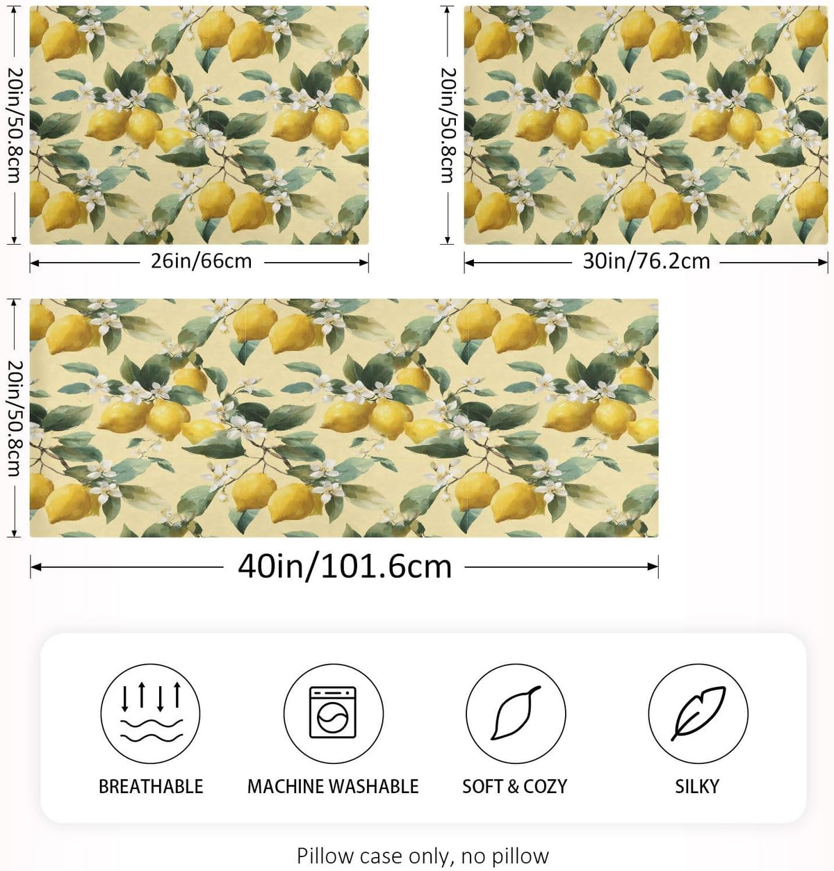 Satin Pillowcase 1 Pack Lemon Yellow Citrus Fruits (25) Similar to Silk Pillow Cases, 20" x 26" Soft Smooth Breathable Cool Pillow Cover for Hair and Skin, Standard Size