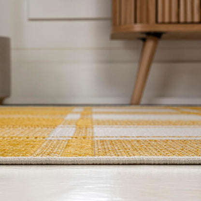 Bold Gingham Indoor Outdoor Area Rug 3X5 Yellow/Cream, Sabine Traditional Farmhouse for Backyard, Patio, Porch, Easy-Cleaning, High Traffic, Pet-Friendly, Non-Shedding (TSN203C-3)