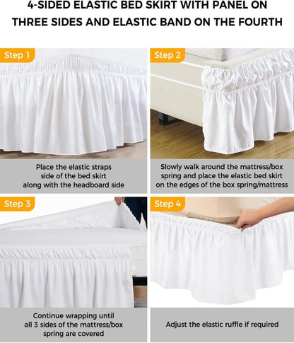 Yellow Lemon Bed Skirt Queen Size 16 Inch Drop, Adjustable Elastic Wrap Around Bed Skirts Easy Fitting Dust Ruffle Bedskirt Bed Frame Cover Summer Watercolor Fruits Leaf