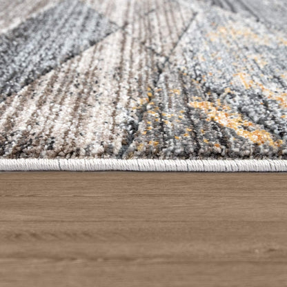 Modern Rug for Living Rooms Abstract Design, 3D Effect in Grey Yellow, Size:2'8" x 4'11"
