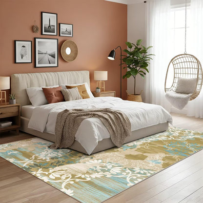 4x6 Area Rugs,Abstract Area Rugs, Modern Washable Non-Slip Rug for Living Room, Bedroom, Dining Room, Soft Low Pile Carpet, Neutral Decor for Home and Office,Abstract Floral - Yellow