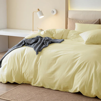 JIYUAN Twin Washed Cotton Duvet Cover Set, 2-Piece, Relaxed Linen Feel