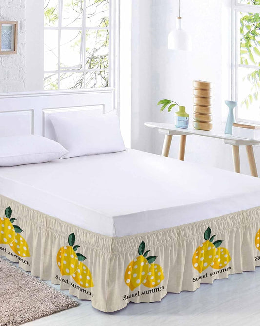 Yellow Lemons Bed Skirt Queen Size 16 Inch Drop, Adjustable Elastic Wrap Around Bed Skirts Easy Fitting Dust Ruffle Bedskirt Bed Frame Cover Summer Botanical Farmhouse Rustic