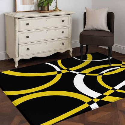 4x6 Modern Abstract Art Area Rug for Bedroom Small Living Room, Washable Low Pile Non Slip Rug Yellow White Geometric Circle