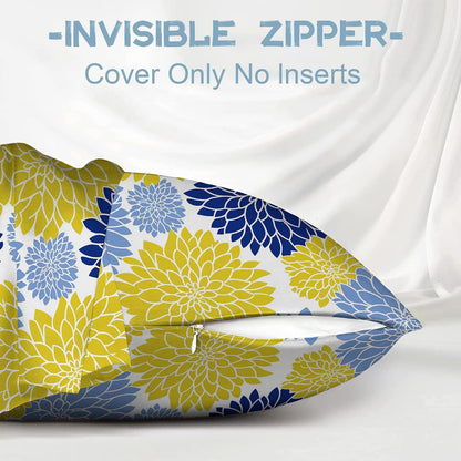 Yellow Navy Blue Flower Satin Pillowcase for Hair and Skin 1 Pack,Soft and Cooling Similar to Silk Pillow Cases with Hidden Zipper, Gift for Women Men(20"x30" Queen Size