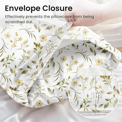 EXQ Home Satin Pillowcase for Hair and Skin Queen - Printed Yellow Sprig