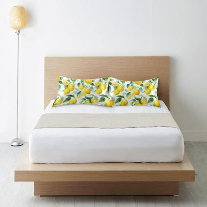 Watercolor Lemon Leaf Satin Pillowcase with Envelope Closure Yellow Standard Size Pillow Case, Silky Pillow Cover for Home Bedroom Sofa 20x26 in