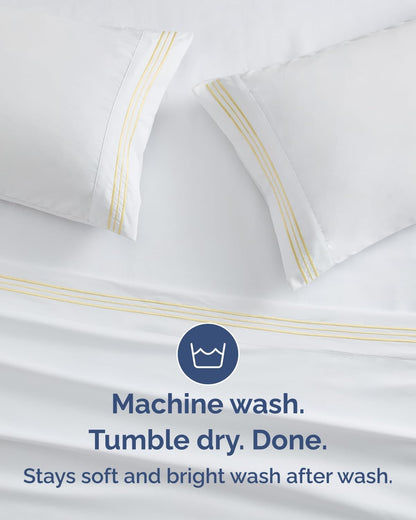 Extra Thick Heavyweight King Size, Embroidery Sheet Set - Butter Yellow
