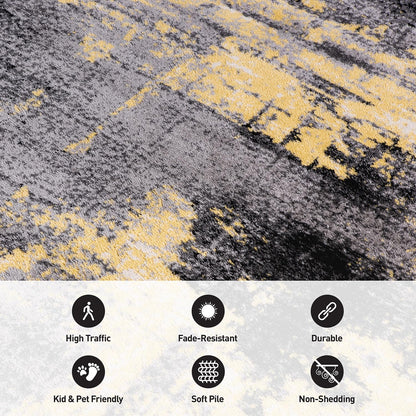 Modern Abstract Soft Living Room Bedroom Area Rug Yellow 5' x 7'