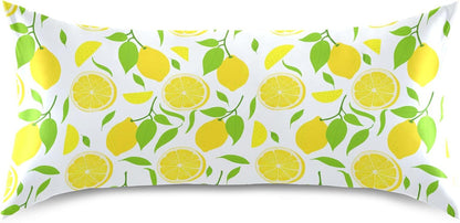 Bright Yellow Lemons Satin Pillow Cases, Soft Cozy Wrinkle Free Pillow Covers, Machine Washable Pillowcase Covers with Envelope Closure Standard Size 20” x 26”