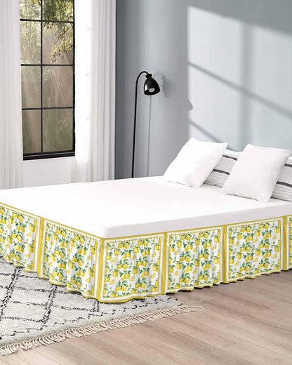 Yellow Lemon Bed Skirt Queen Size 16 Inch Drop, Adjustable Elastic Wrap Around Bed Skirts Easy Fitting Dust Ruffle Bedskirt Bed Frame Cover Summer Watercolor Oil Painting Fruits