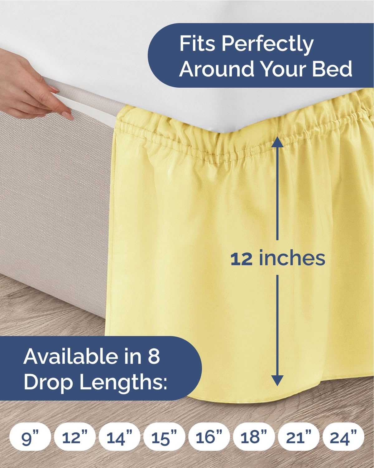 CGK Linens Wrap Around Dust Ruffle Bed Skirt - Queen, 12" Yellow