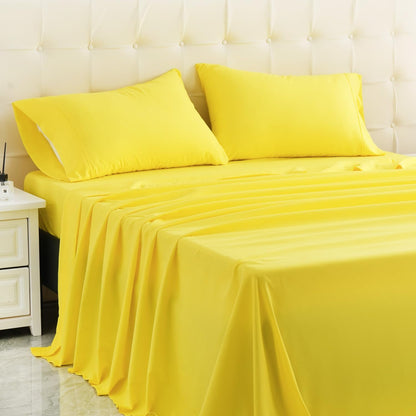 MICORAL Queen Bed Sheets Set, Soft Breathable Bedding Sheet Set, Sheets Set with 16" Deep Pocket Design (4 Pieces, Queen, Yellow)