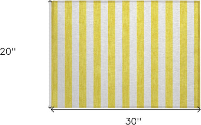 2' X 3' Yellow and White Striped Washable Indoor Outdoor Area Rug