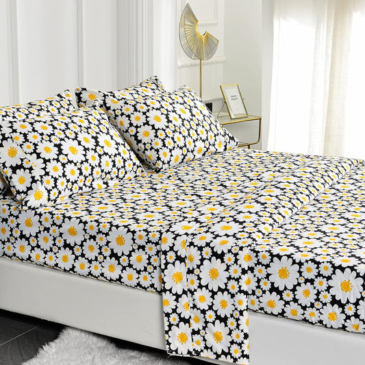 Ultra-Soft Microfiber Sheet Set - Double Brushed - Wrinkle and Stain Resistance - Fit 14 inches Deep Pocket - 4 Pieces Set (Twin, Yellow Daisies)