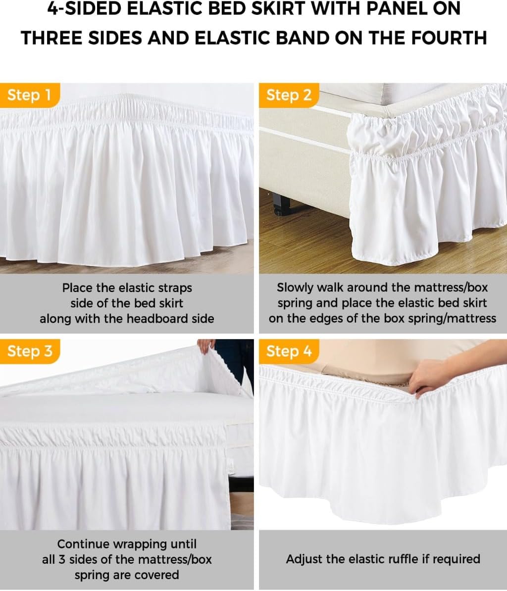Vintage Lemon Bed Skirt Queen Size 16 Inch Drop, Adjustable Elastic Wrap Around Bed Skirts Easy Fitting Dust Ruffle Bedskirt Bed Frame Cover Yellow Fruit Blossoming Botanical Flower