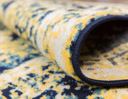 Sofia Collection Area Rug - Salle Garnier (5' 3" x 8' Rectangle, Navy Blue/ Yellow)