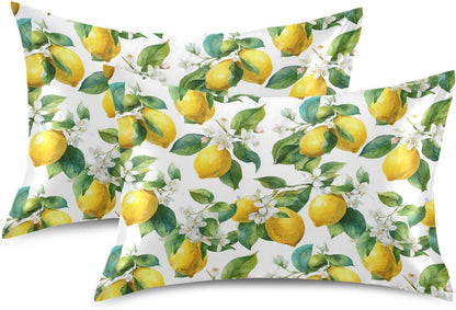 Satin Pillowcase 1 Pack Lemon Yellow Citrus Fruits (13) Similar to Silk Pillow Cases, 20" x 26" Soft Smooth Breathable Cool Pillow Cover for Hair and Skin, Standard Size