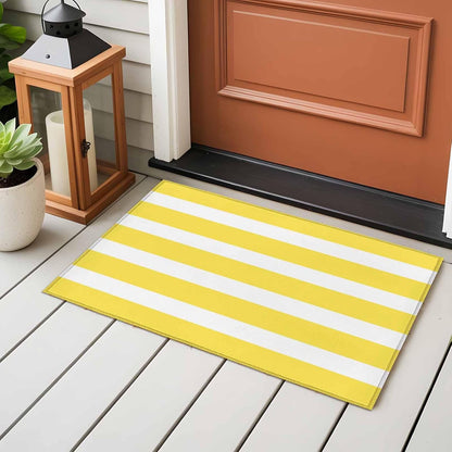 2x3 Ft Entryway Area Rug, Yellow Striped Kitchen Rug Runner Floor Mat, Modern Simple Monochrome Geometric White Non Slip Indoor Door Mat Throw Carpet for Bathroom Living Room Bedroom