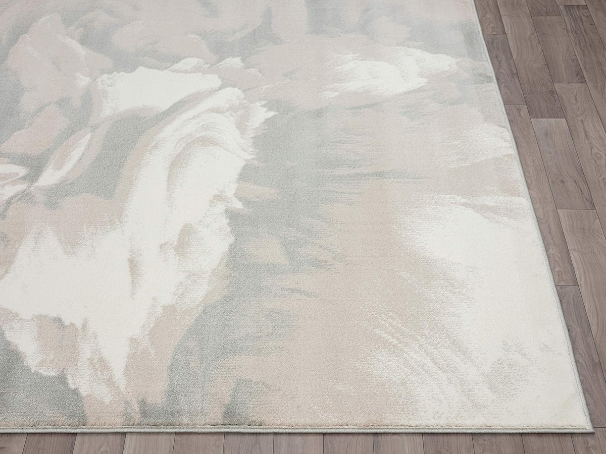 Rugs Modern 4' x 6' Neutral Beige & Cream Swirl Area Rug - Contemporary Geometric 3D Bedroom Rug