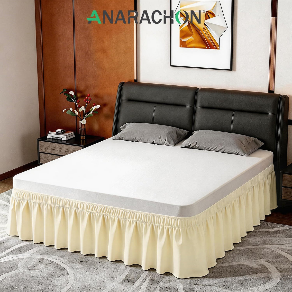 Queen Bed Skirt, Elastic Wrap Around Bed Skirt Queen Size, Bed Skirts for Adjustable Bed, Easy Fit with 14" Drop Length Tailored Drop Dust Ruffle (Light Yellow)