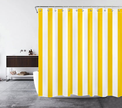 White and Yellow Striped Shower Curtain Sets with Rugs Geometric Patterns Vertical Stripe Fabric Shower Curtain with Hooks Modern Farmhouse Bathroom Curtains Shower Set, 70x70 inches