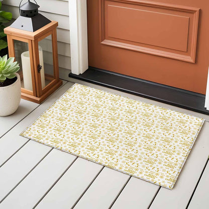 Christmas Winter 2x3 Area Rugs for Living Room, Snowflake Xmas Flower Yellow White Non Slip Floor Mat Washable Low-Profile Indoor Carpet for Bedroom, Dining Room, Bathroom