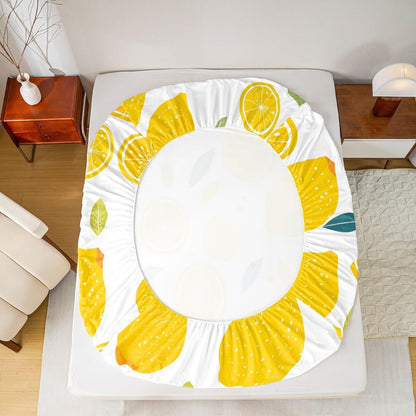 Cute Lemon Kids Bed Sheets Set,Boys Girls Twin Size,Fun Vegetable Fitted Sheet,Cartoon Farmhouse Lifestyle Design Ultra Soft Bedding Set,Yellow Large Lemon Bed Cover Bedroom Decor