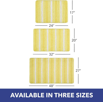 Striped Bathroom Rug Mat, Super Soft Extra Absorbent Shag Bath Mat Rug, Perfect Plush Carpet Mat for Shower and Bathroom, Machine Washable, Non Slip, 27”x48” Yellow