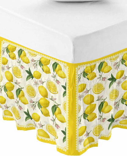 Yellow Summer Lemon Bed Skirt Queen Size 16 Inch Drop, Adjustable Elastic Wrap Around Bed Skirts Easy Fitting Dust Ruffle Bedskirt Bed Frame Cover Summer Botanical Watercolor