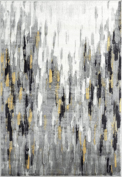 Porto PRT140C Contemporary Grey and Yellow Abstract Area Rug 5'3"x7'6"