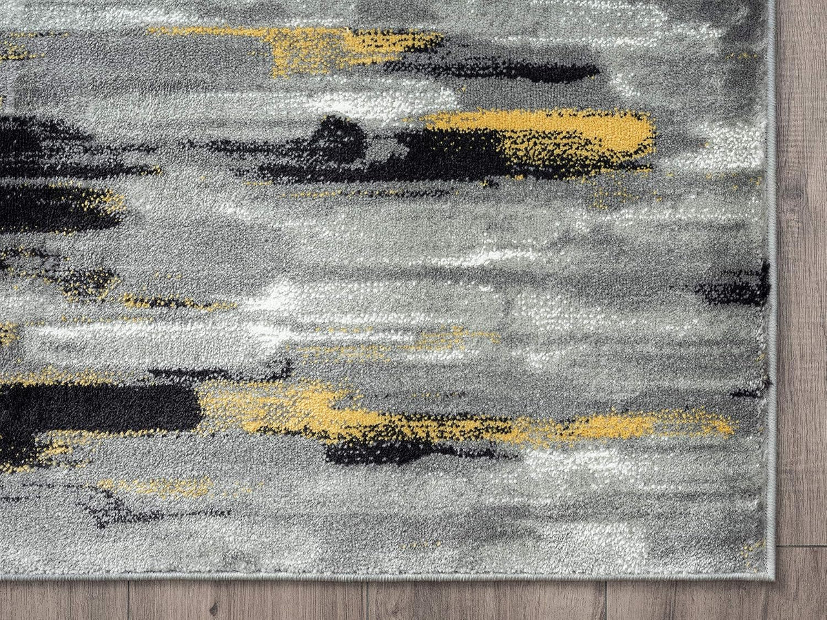 Porto PRT140C Contemporary Grey and Yellow Abstract Area Rug 5'3"x7'6"