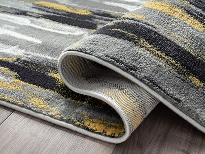 Porto PRT140C Contemporary Grey and Yellow Abstract Area Rug 5'3"x7'6"