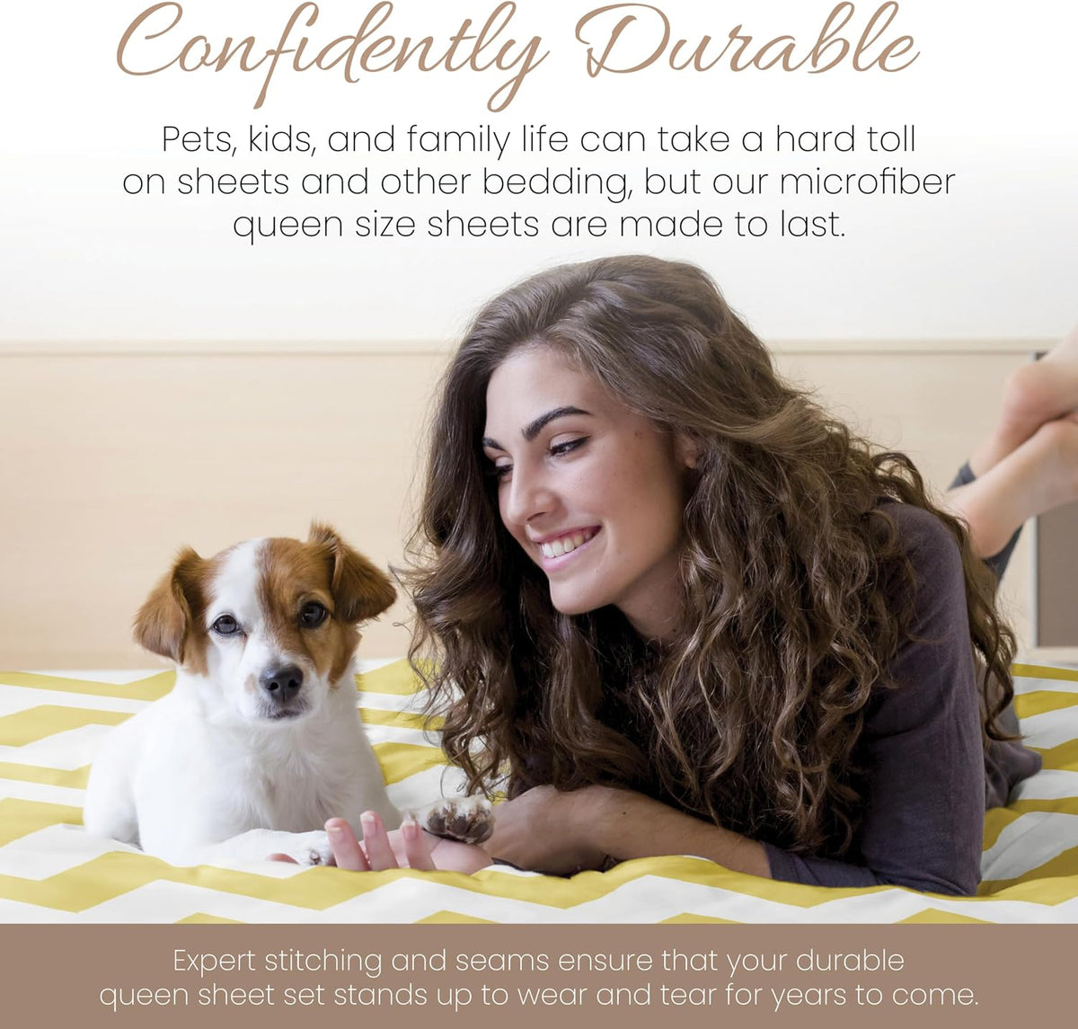 Double-Brushed Patterned Microfiber Full Sheet Set 4 Piece – Oeko-TEX Certified Ultra Soft & Wrinkle-Free - 16" Deep Pocket Sheets - Easy Care Full Size - Arrow Yellow