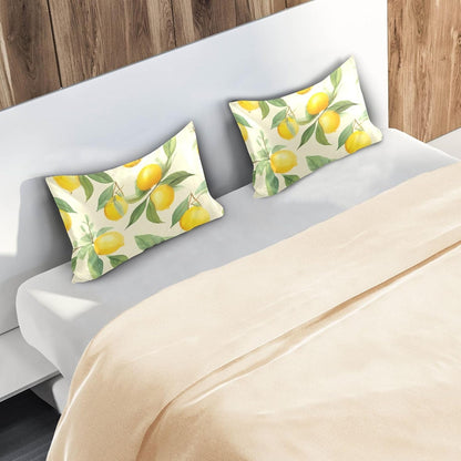 Lemons Leaves Flowers Yellow Satin Pillowcase for Hair and Skin Body Bed Pillow Cases Standard Size 20"X26" Pillow Case Protector with Envelope Closure for Women